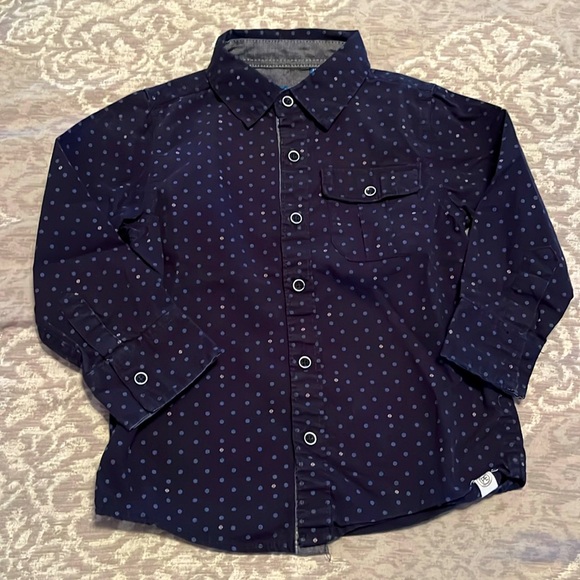 Perry Ellis Navy Blue Polka Dot Print Button Down Shirt Toddler Size 4T - Picture 4 of 8